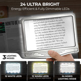 MagniPros 5X [Rechargeable] Large Ultra Bright LED Page Magnifier with Anti-Glare Lens & 3 Stepless Color Light Modes to Relieve Eye Strain-Ideal for Reading Small Prints, Low Vision and Seniors