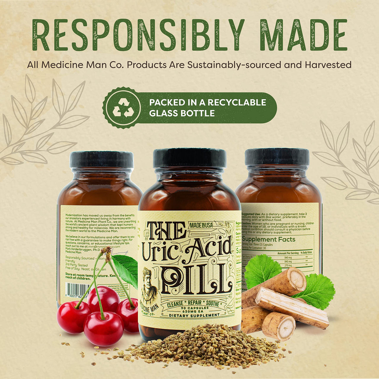 The Uric Acid Pill 90 Capsules - Uric Acid Supplement with Tart Cherry Extract, Celery Seeds, and Burdock Root - Uric Acid Support Supplement containing Non-GMO and Herbal Ingredients