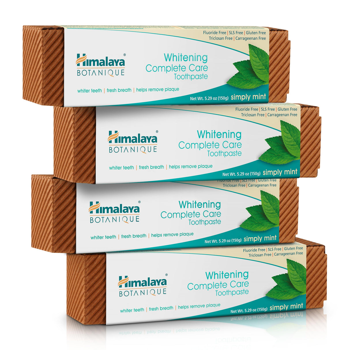 Himalaya Botanique Whitening Complete Care Toothpaste, Teeth Whitening, Fights Plaque, Fluoride Free, No Artificial Flavors, SLS Free, Cruelty Free, Foaming, Simply Mint Flavor, 5.29 Oz, 4 Pack