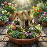 PRETMANNS Fairy House Kit - Fairy Garden Accessories for Outdoor Miniature Village Decor, with Fairies & Sign - House, 7’ High & Door can Open Wide - 4 Piece Supplies