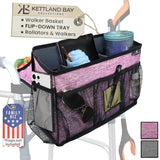 Walker Basket for Folding Walker with Flip-Down Walker Tray | Handy Cane/Reacher Strap & Cup Holder | Walker Bags for Folding Walker with Wheels, Organizer for Walker Accessories for Walker CaddyPlum