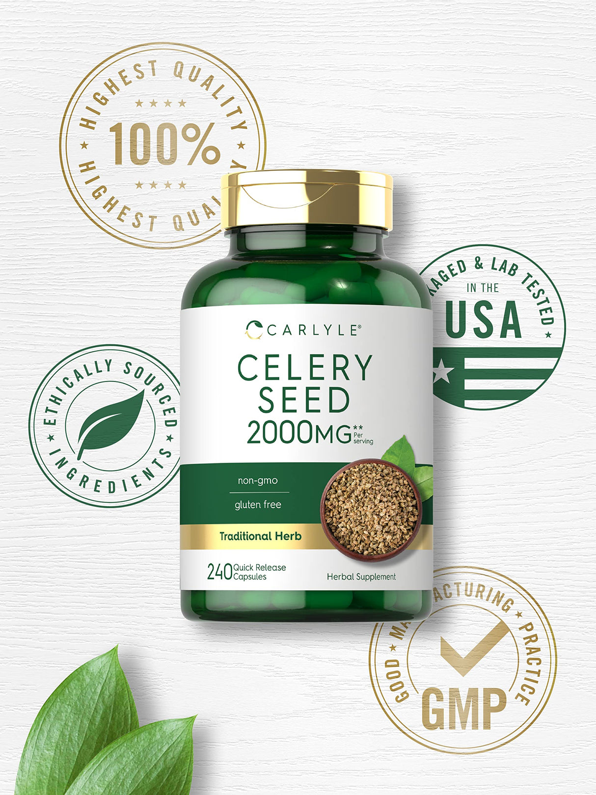 Carlyle Celery Seed Extract Capsules | 2000mg | 240 Count | Traditional Herb Supplement | Non-GMO and Gluten Free Formula
