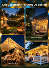 Brightown 52FT Solar String Lights Outdoor Waterproof, Patio Lights with Remote and 15+1 LED Shatterproof Bulbs, Dimmable & Timable, 3 Light Modes, Solar Lights Outdoor for Yard Garden Camping Party
