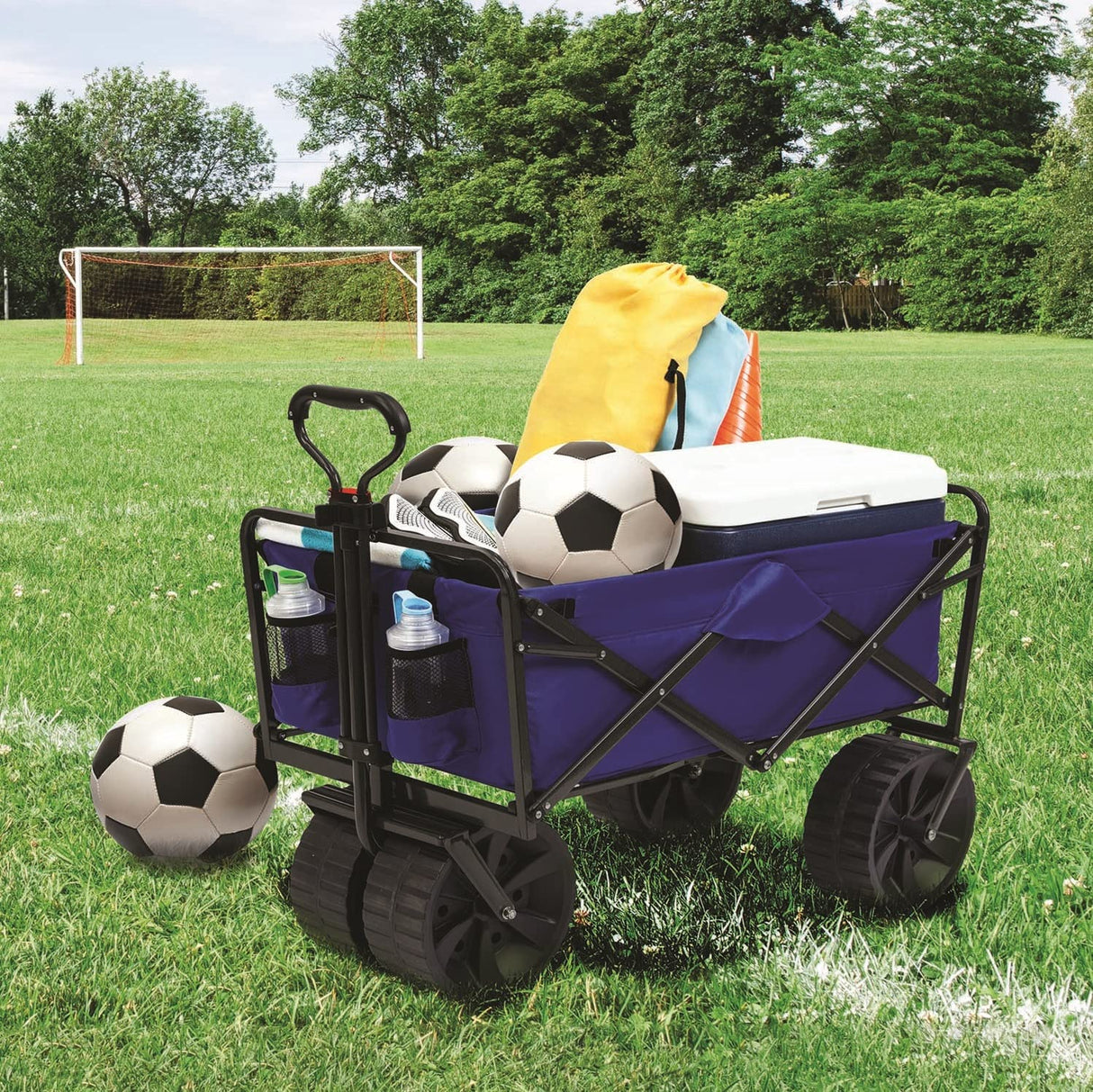 Mac Sports Heavy Duty Collapsible Folding All Terrain Utility Beach Wagon Cart, Blue/Black