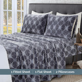 Elegant Comfort Luxuriously Soft 4-Piece Holiday Velvet Plush Flannel Sheet Set - Premium Quality - Cozy Warm, Christmas Fuzzy Velvet Flannel Fleece Deep Pocket Sheet Set - Queen, Gray Snowflake