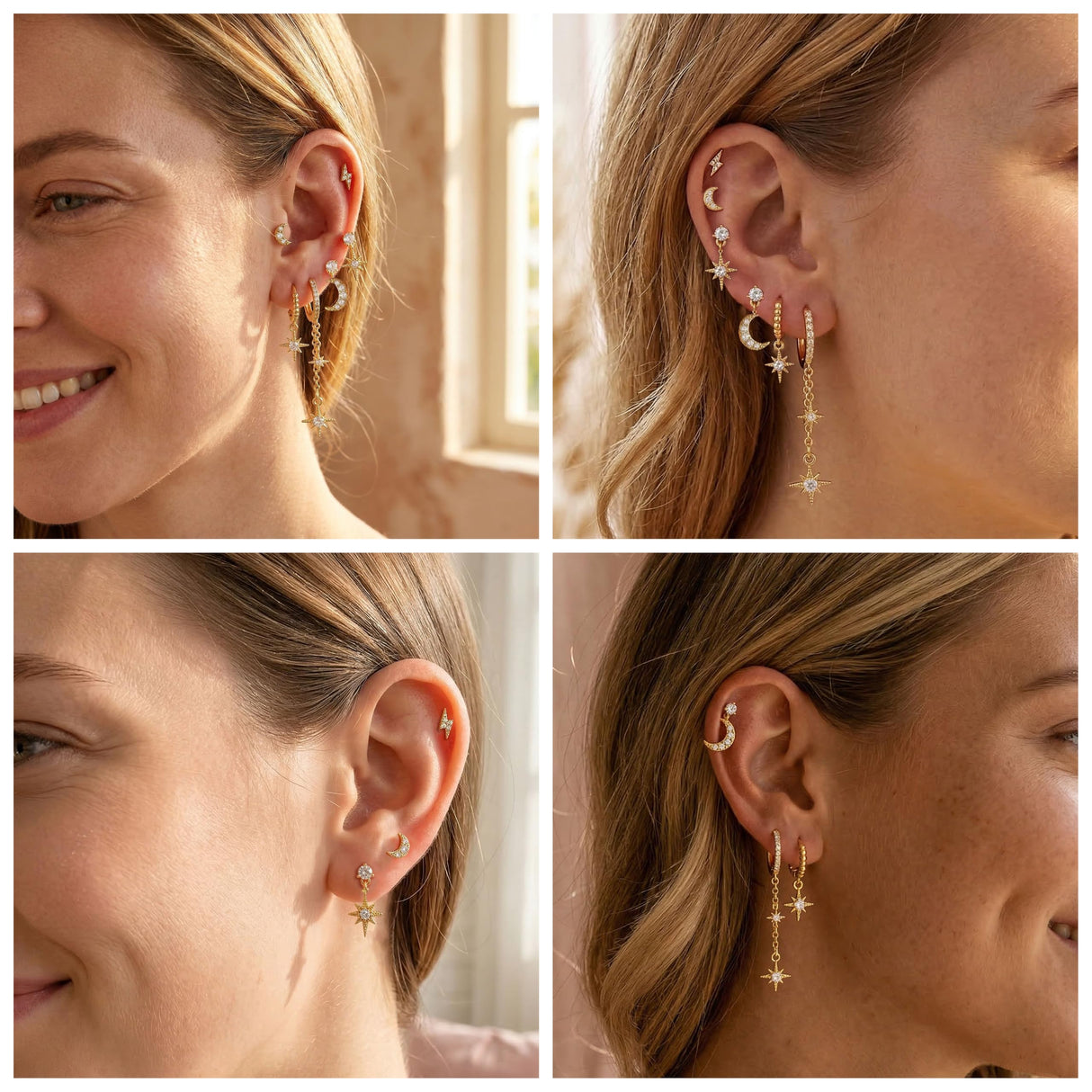 6 Pairs Gold Earrings Set for Women Moon Star Hoop Dangle Dainty Earrings