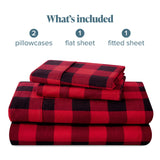 Bare Home Flannel Sheet Set Prints, 100% Cotton, Velvety Soft Heavyweight - Christmas Holiday Sheets - Double Brushed Flannel - Extra Softness, Comfort - Deep Pocket (Queen, Buffalo Plaid - Red/Black)