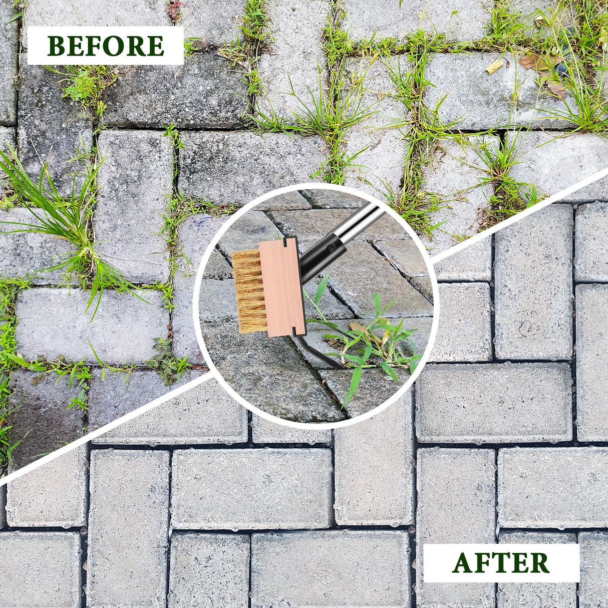 MUDEREK Crack Weeder Tool - Weed Puller Tool with 2 Heads and Scraping Hook, Paver Weeding Moss Remover Brush with Adjustable Steel Handle for Cleaning Paving Joint Sidewalk Patio Stone Driveway Deck