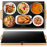 Food Warming Mat (XL 24"x16"), Food Warmers for Parties Buffet and Daily Use, Full Surface Warm Evenly Electric Warming Tray with Button Temperature Control, Gold Handles Warming Mat for Food, Black