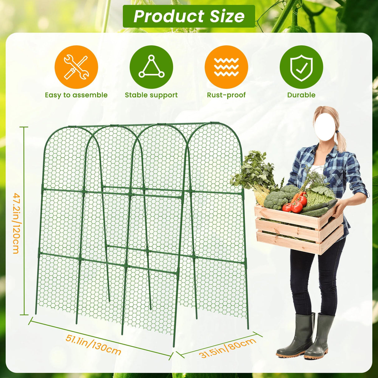 Cucumber Trellis, 50" X 47" U-Shape Garden Trellis for Climbing Plants Outdoor, Arch Trellis Cucumber for Raised Bed, Foldable Plant Support for Vine/Vegetable/Tomato/Zucchini/Pea