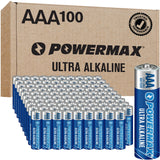 Powermax 100-Count Triple AAA Batteries, Ultra Long Lasting Alkaline Battery for Home and Office, 10-Year Shelf Life, Reclosable Packaging