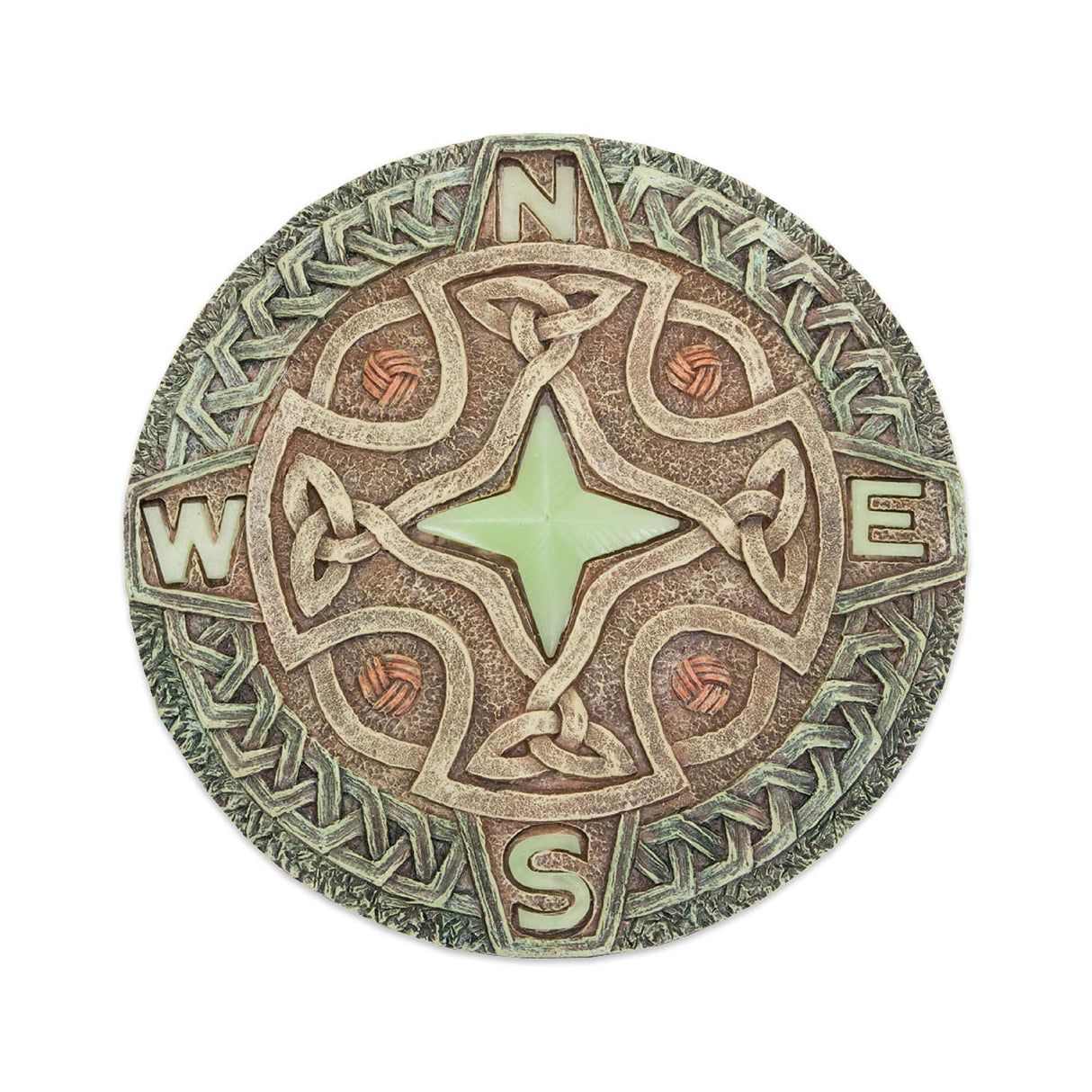 Bits and Pieces - Glow in the Dark Celtic Compass Garden Stone - Irish Garden Decor Yard Art Accent - 10" x 10" Round Durable Polyresin Stepping Pavers for Landscaping and Outdoor Pathways