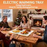 Food Warming Mat (XL 24"x16"), Food Warmers for Parties Buffet and Daily Use, Full Surface Warm Evenly Electric Warming Tray with Button Temperature Control, Gold Handles Warming Mat for Food, White
