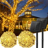 Solar String Lights Outdoor Waterproof, 2 Pack Total 144FT 400 LED Solar Powered String Light with 8 Lighting Modes, Waterproof Patio Lights, Christmas Outdoor Lights for Outside Tree, Warm White