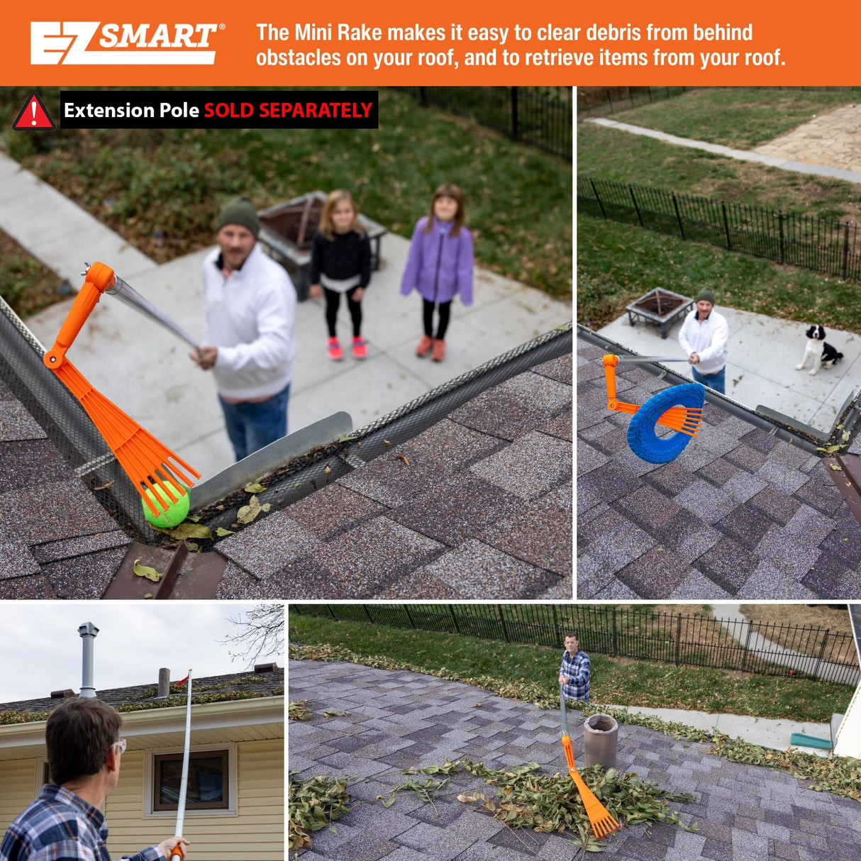 EZ Smart Mini Gutter Rake - Tool Only - Clean Gutters Without a Ladder