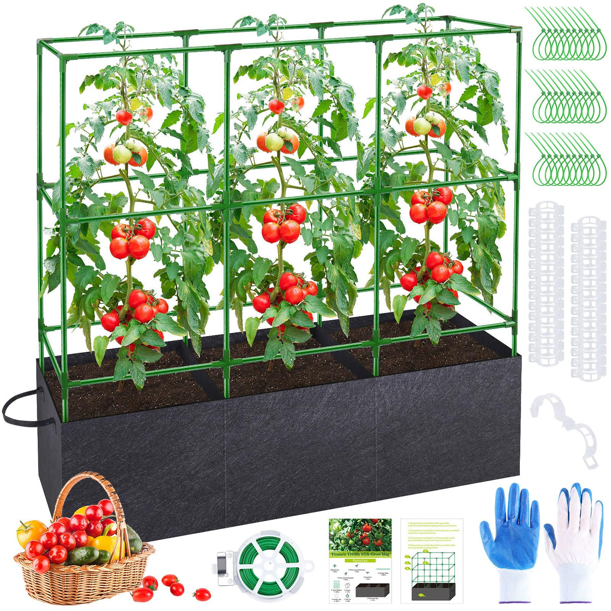 POILKMNI Tomato Cage 51×17×49 Inch with 46 Gallon Grow Bag