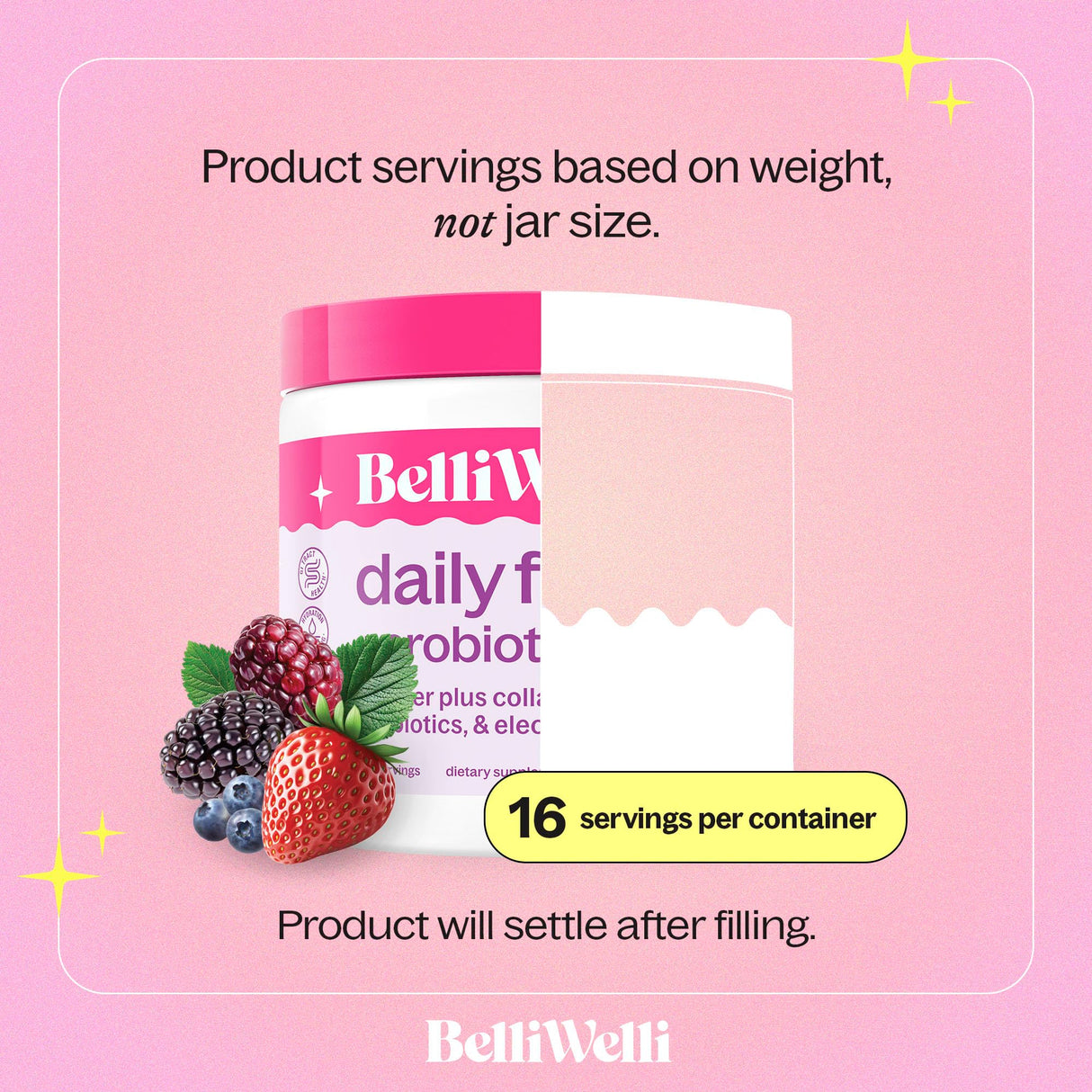 Belli Welli Fiber Supplement for Women & Men – Premium Daily Fiber Powder from Organic Acacia with Added Collagen, Electrolytes & Probiotics – No Bloat, Constipation & Gut Health Support (Wild Berry)