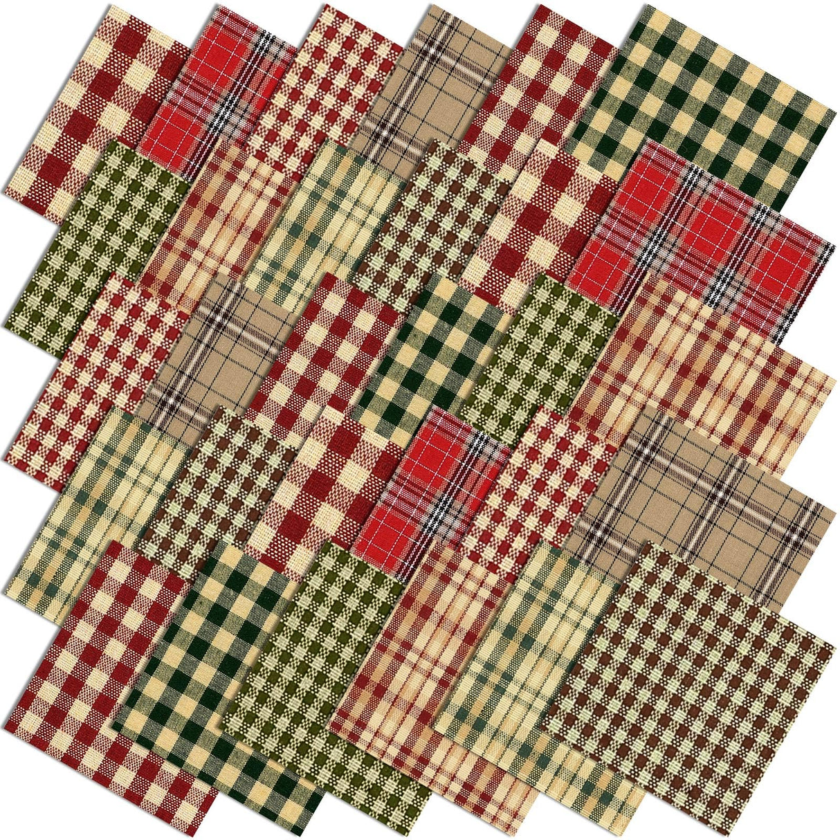 Fanfanwin 60 Pcs 10 x 10 Inch Vintage Christmas Quilting Fabric Plaid Homespun Cotton Fabric Jelly Squares Lattice Rustic Precut Santa Claus Quilting Strips for Xmas Craft Sewing DIY