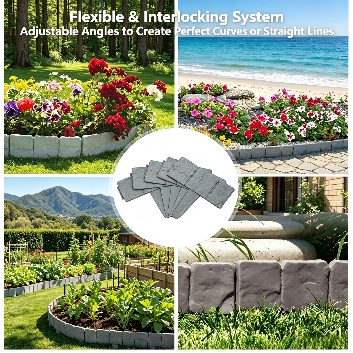 20PCS Imitation Stone Garden Fence, Faux Stone Edging for Landscaping,Plastic Retaining Edging Border for Flower Beds,Interlocking Landscape Edging,No Dig Decorative Lawn Border(Gery)