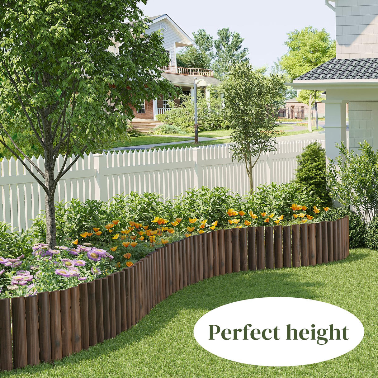 Garden Border Edging Wood Fence Landscape Edging Border Wooden Landscape Edging Decorative Garden Edging Lawn Edging Fence Flexible Garden Edging-15.7" H x 47.2" L (2PACK, 8Ft Total Length)