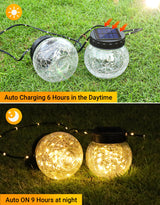 PARTPHONER Solar Lights Outdoor Waterproof 12-Pack, Solar Powered Hanging Lantern Cracked Glass Hanging Globes for Yard Decor Christmas Decoration, Shepherd Hook, Garden Tree Table Ornaments, Warm