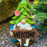 Mood Lab Garden Gnome - Solar Gnome Figurine with Welcome Sign - 9.1 Inch Decor Outdoor Lawn Statue with LED Lights