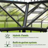 AMERLIFE 12x10x8 FT Hybrid Polycarbonate Greenhouse, Quick-Connect Aluminum Frame with Dual Roof Vents & Double Doors, Walk-in Outdoor Garden Greenhouse with Gutters, Black