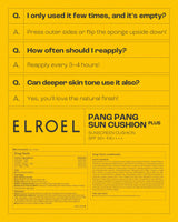 ELROEL Pang Pang Sun Cushion Plus - Korean Hypoallergenic & Lightweight Sunscreen with Puff Sponge - Broad Spectrum SPF50+ PA++++ (0.53 oz)