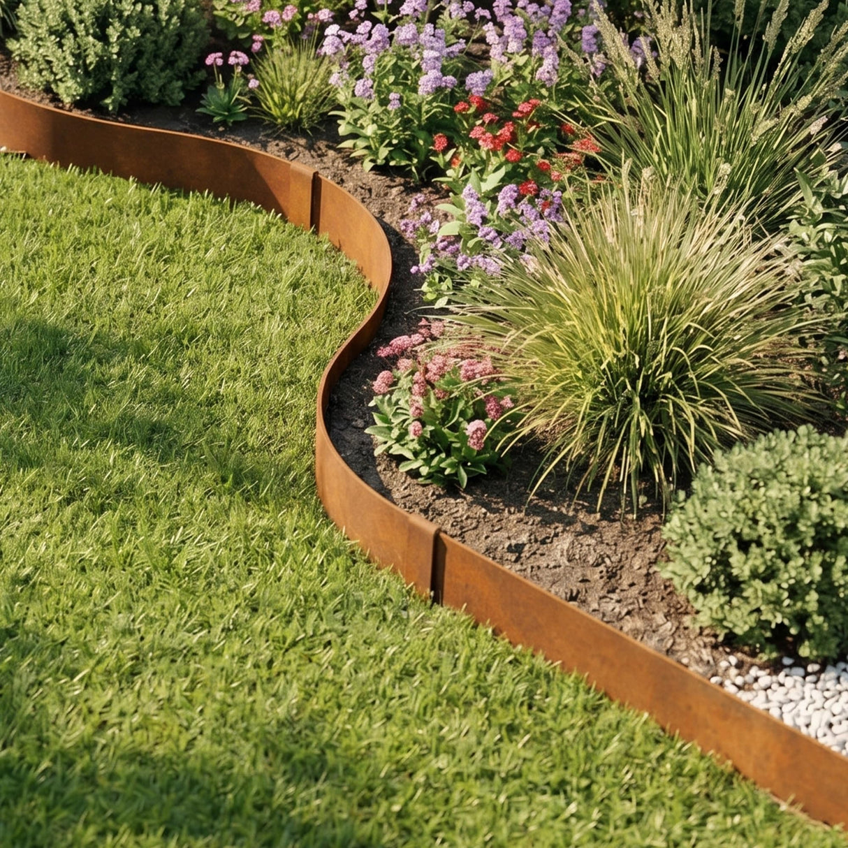 Worth Garden 6 Pack Cor-Ten Steel Landscape Edging w/Rust Patina Finish - 40" L x 8" H Strips - Hammer-in 14-Gauge Metal Corten Edging Border w/ 7 Clips & Gloves - Edge for Lawn Yard (20Ft Total)