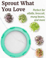 Elementi Sprouting Lids for Wide Mouth Mason Jars (Set of 4), Sprouting Jar Kit for Organic Sprouts, Alfalfa & Mung Bean Sprouts Grow Kit, 316 Stainless Steel Mesh Screen Strainer Lid (Mint Green)