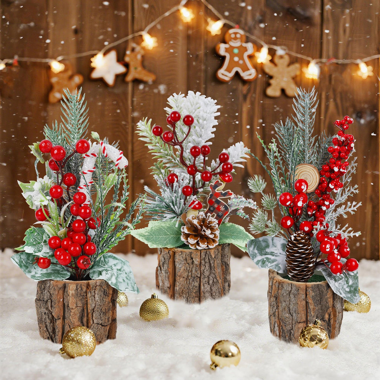 winemana 3 Pack Mini Christmas Trees Table Decorations, 11.5 Inch Small Artificial Xmas Tree Centerpieces with Red Berries & Pine Cones for Home, Office, Tabletop, Indoor Holiday Party Decor