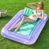 SLOOSH Inflatable Tanning Pool Lounger Float, 70" x 46" Pool Floats Adult with Pillow, 4 in 1 Suntan Tub Raft Floatie,Sunbathing Bed Lounge for Water Blow Up Kids Ball Pit Party Gifts, L-Purple Green