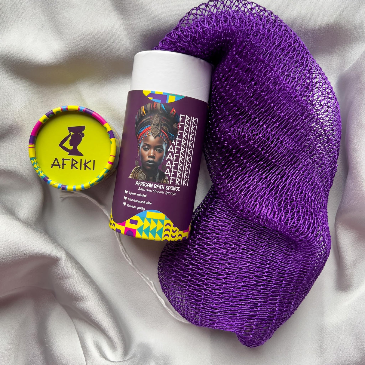 AFRIKI African Net Sponge, Authentic African Exfoliating Sponge, Black Owned, Back Scrubber, 45 inch Long for Normal to Sensitive Skin, for Daily use, Original Collection