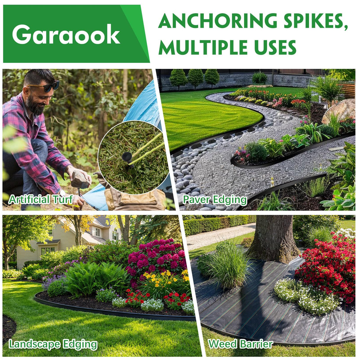 Garaook 120PCS 8-Inch Plastic Landscape Edging Stakes, Spiral Nylon Landscape Spikes, Anchoring Nails for Weed Barrier, Paver Edging, Landscape Edging, Artificial Turf, Grass Pathways, Black