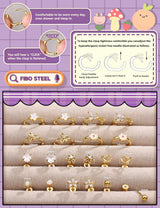 Hypoallergenic Screw Back Earrings for Girls Women - Surgical Steel 14K Gold Plated Cute Toddler Little Girl Kids Earrings for Sensitive Ears Heart CZ Flower Stud Hoop Earring Sets 10 Pairs