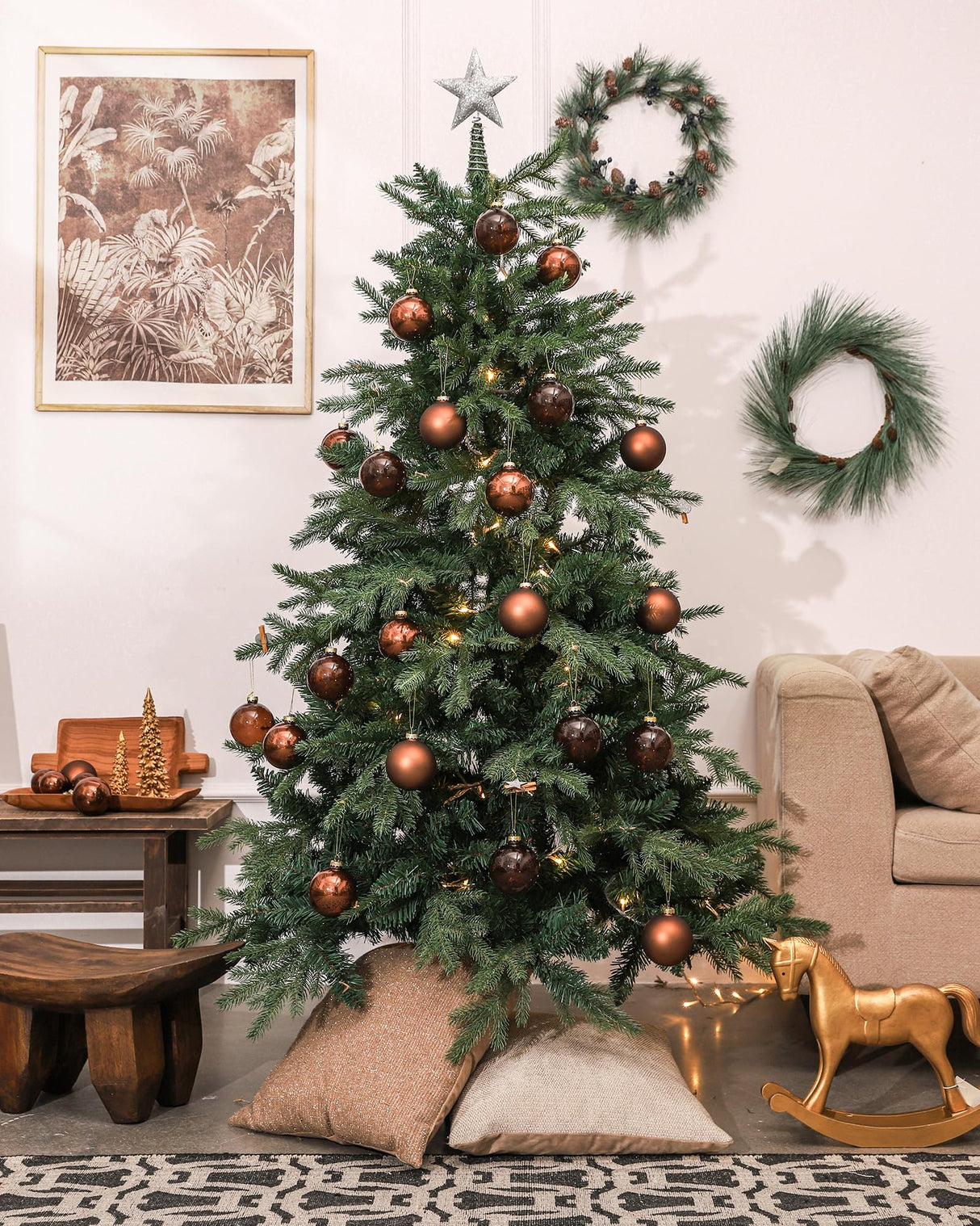 DN DECONATION Brown Glass Christmas Ball Ornaments, Set of 9, 3' Hanging Christmas Baubles for Xmas Tree Decoration, Wedding Party Gift