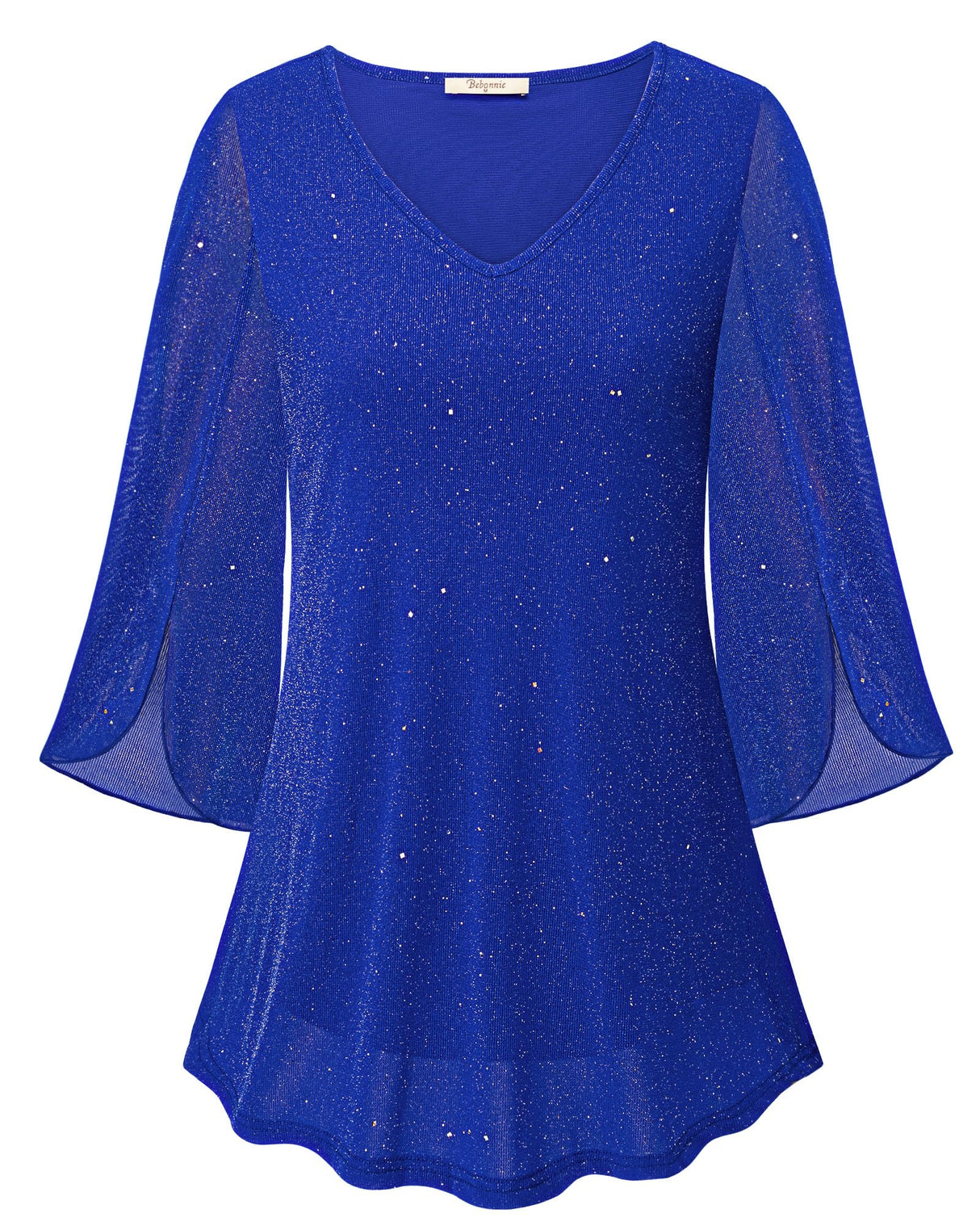 Bebonnie Dressy Tops for Evening Wear: 3/4 Sleeve Trending Fall Clothes for Women 2024 - Sparkly Sequin Homecoming Modest Dresses - Grandmother of Bride Blouse Christmas Top Star Blue XXL