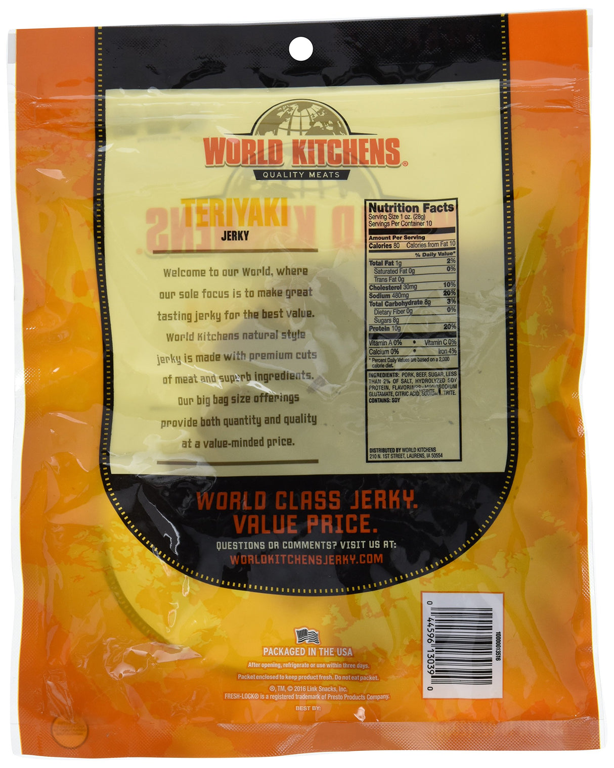 World Kitchens Jerky, Teriyaki, 10 Ounce