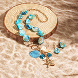 Coiris Natural Seashell Choker Necklaces Earrings Jewelry Set for Women Starfish Shell Freshwater Pearl Collar Necklaces for Women Irregular Mother of Pearl Jewelry Set(ST0023-Blue)