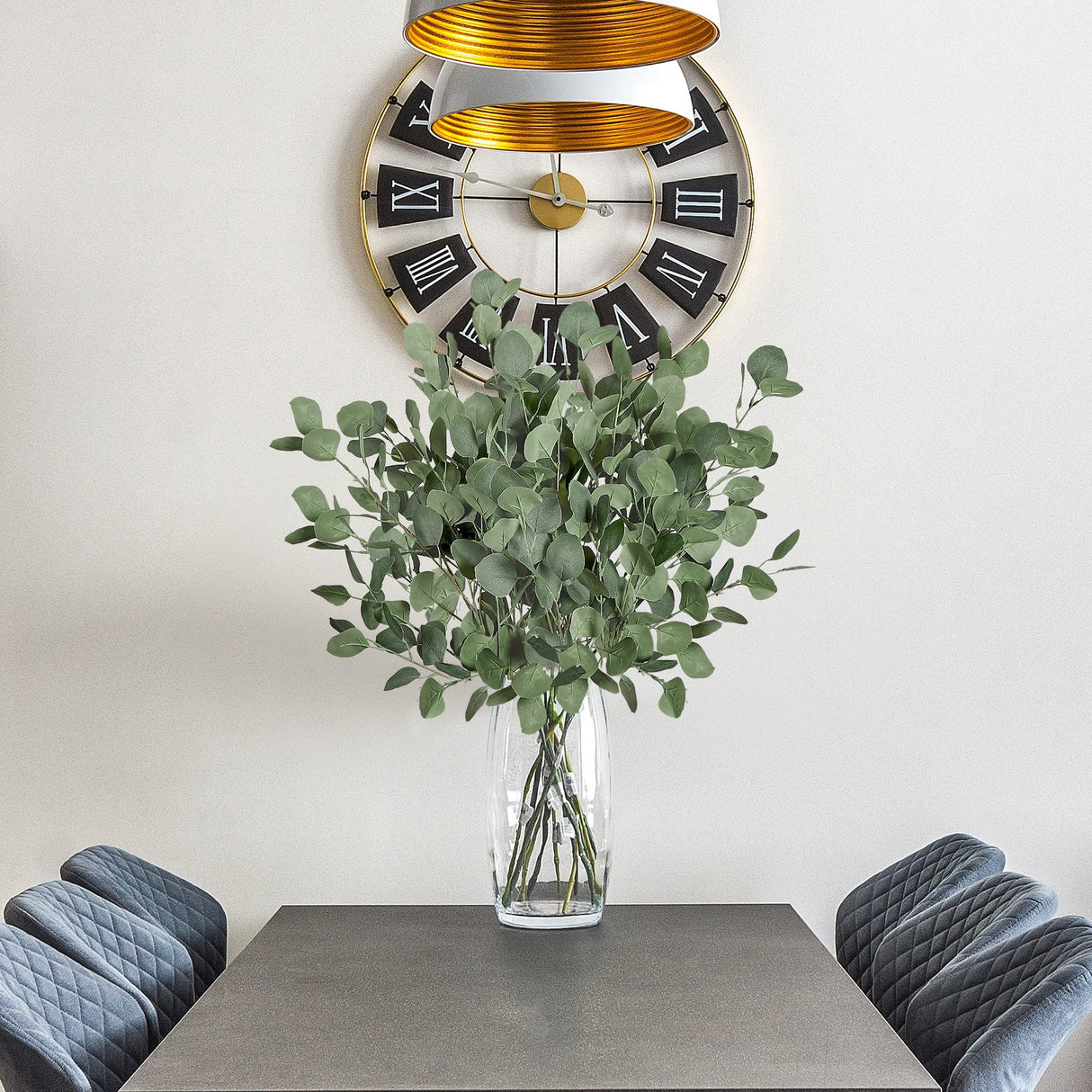 Sggvecsy 6 Pcs Eucalyptus Leaves Artificial Eucalyptus Stems Long Silver Dollar Leaves Faux Leaf Branches Fake Silk Eucalyptus for Spring Summer Home Festival Thanksgiving Christmas Decor (Green)