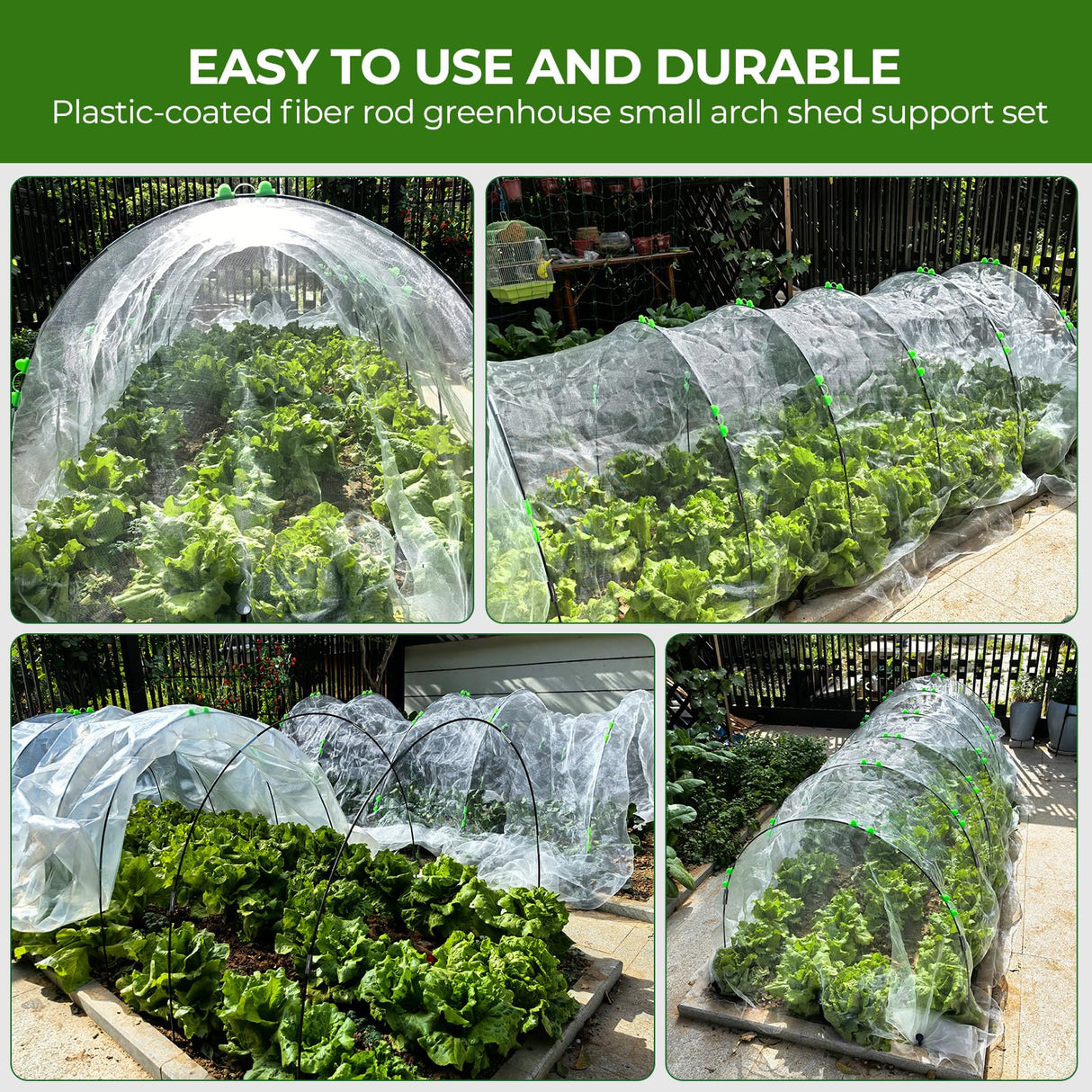 60 Pcs Garden Hoops for Raised Beds, 12 Sets of 8.5 FT Long Garden Hoops, Rust-Free Fiberglass Greenhouse Hoops Grow Tunnel for Netting, DIY Plant Support Garden Stakes for Row Cover