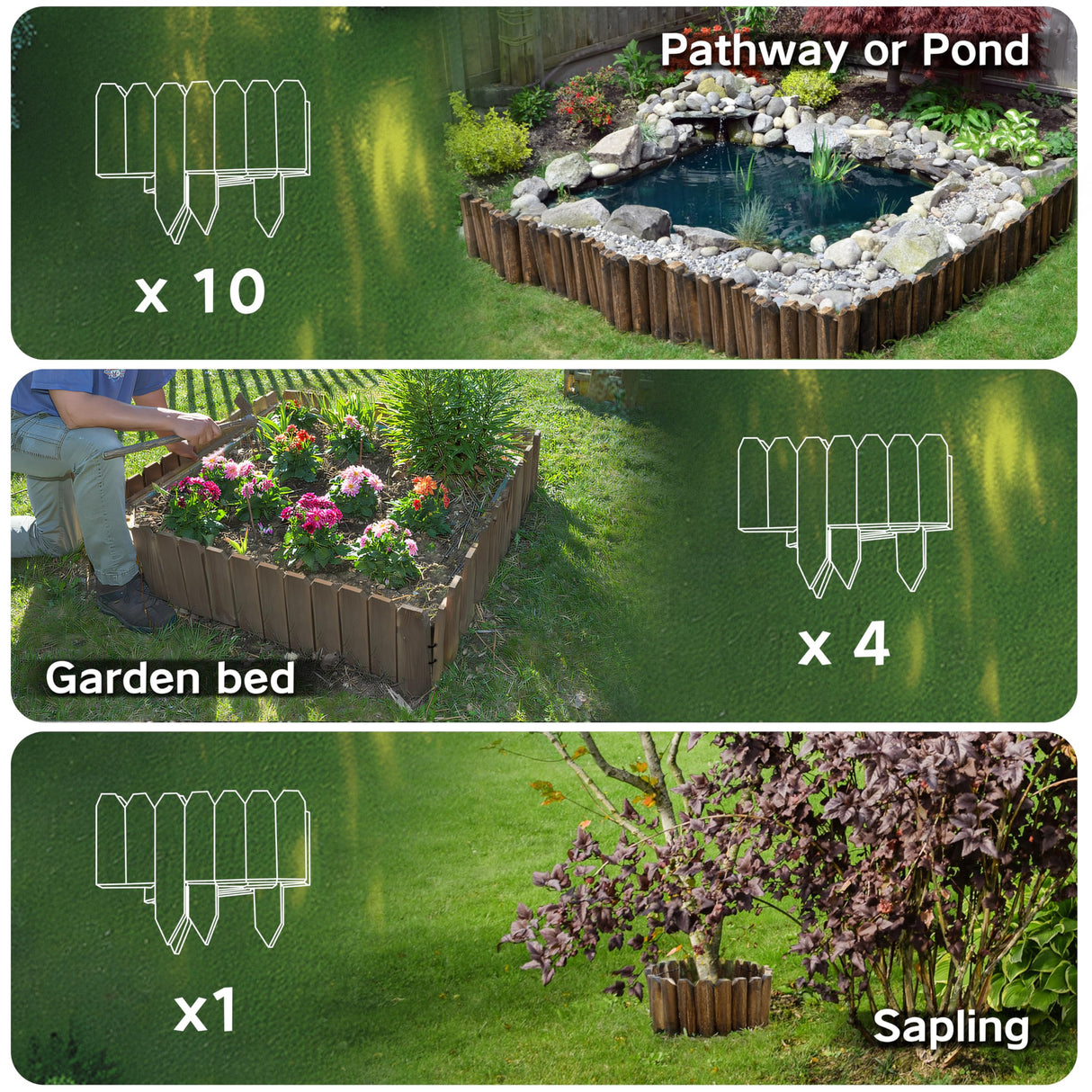 Wood Garden Edging, Wooden Fence Border Decorative Small Picket Panels for Flower Bed Barriers and Landscape Fencing (5.9" H x 47" L, 1 Pack)