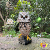 Owlsome Solar Tiger Owl with Flashing Eyes, Rotating Head, Hoot Sound, Motion Detector and Silent Mode, Plastic Owl Garden Sculpture, Garden Decoration
