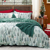 Bedsure King Size Christmas Duvet Cover - Green Forest Holiday Bedding Set, 5-Piece Collection Includes 1 Duvet Cover, 2 Pillow Shams, 1 Throw Blanket, and 1 Decorative Pillow (King, Green Forest)