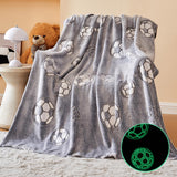 Wajade Soccer Gifts Toys for Boys Girls - Glow in The Dark Soccer Blanket Birthday Christmas Decor for Kids Age 3 4 5 6 7 8 9 10 11 12 Years Old Teens Child Toddler Throw Light Grey 60"x80"