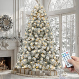 YITAHOME Prelit Snow Flocked Artificial Full Christmas Tree 6ft with Remote Control, Christmas Pine Tree with 11 Light-Modes, 1000 Branch Tips, and Foldable Base for Home, Party Decoration