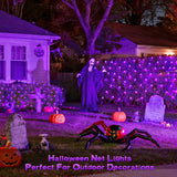 JMEXSUSS 360 LED 12ft x 5ft Halloween Net Lights, Connectable Purple Mesh Lights Outdoor Plug in with Remote, 8 Modes Waterproof Purple Halloween Light for Bushes Halloween Christmas Decorations