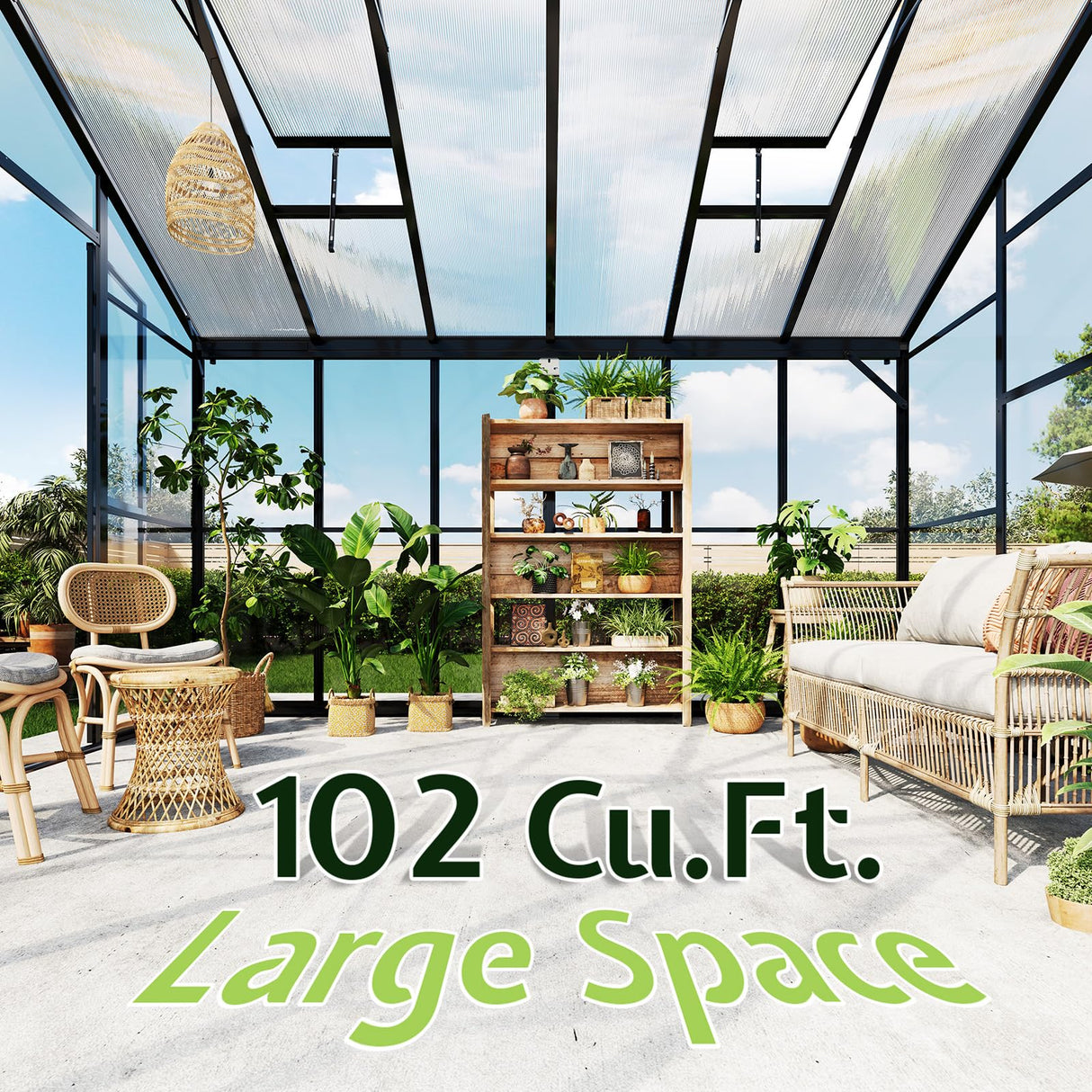 AMERLIFE 12x10x8 FT Hybrid Polycarbonate Greenhouse, Quick-Connect Aluminum Frame with Dual Roof Vents & Double Doors, Walk-in Outdoor Garden Greenhouse with Gutters, Black