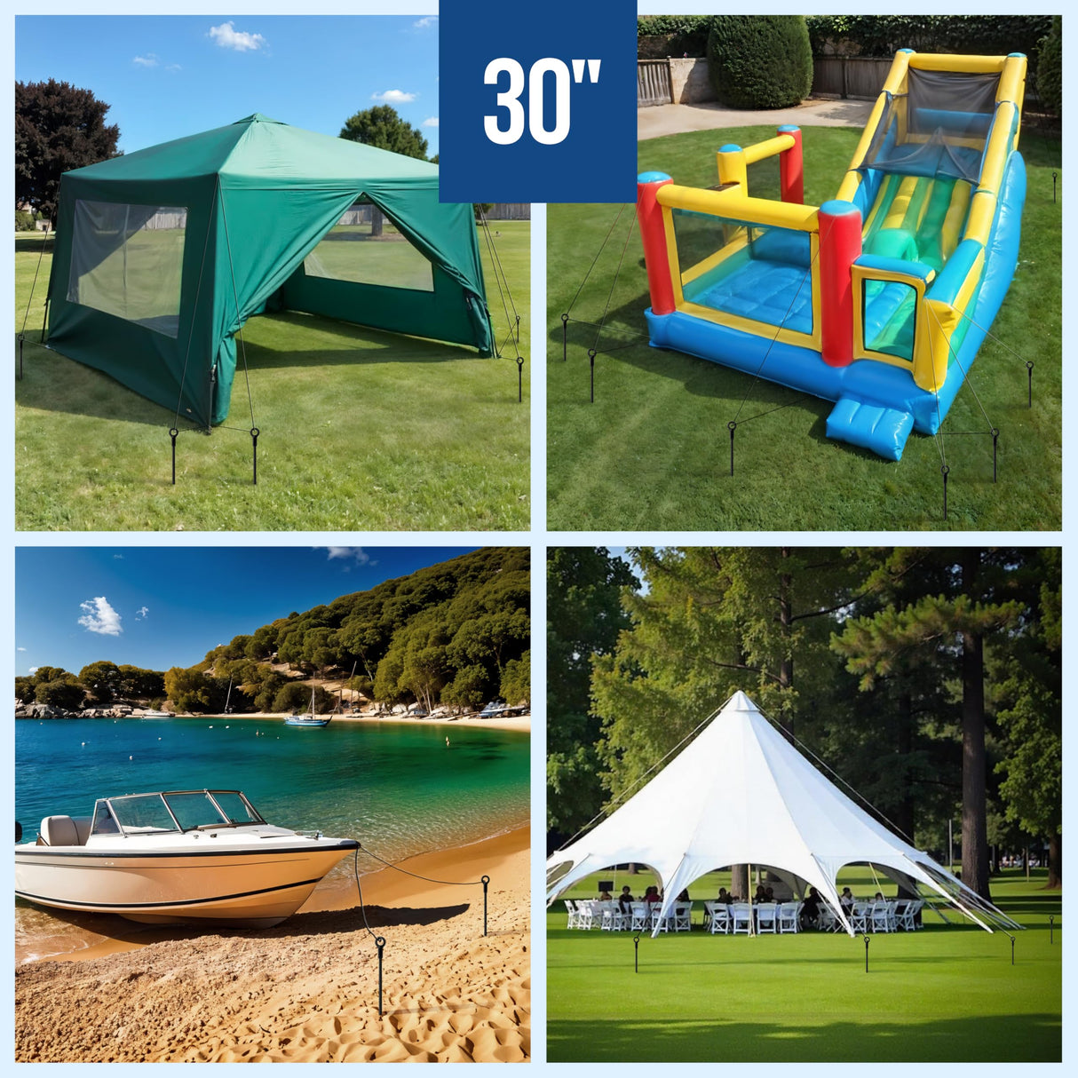 30 inch Ground Anchors Heavy Duty Screw in - Kit of 4 Fully Welded Earth Anchors - Long Spiral Tie Down Stakes for Swing Set Shed Trampoline Canopy Tree Tent - High Wind Anchor - Sand Auger Stake