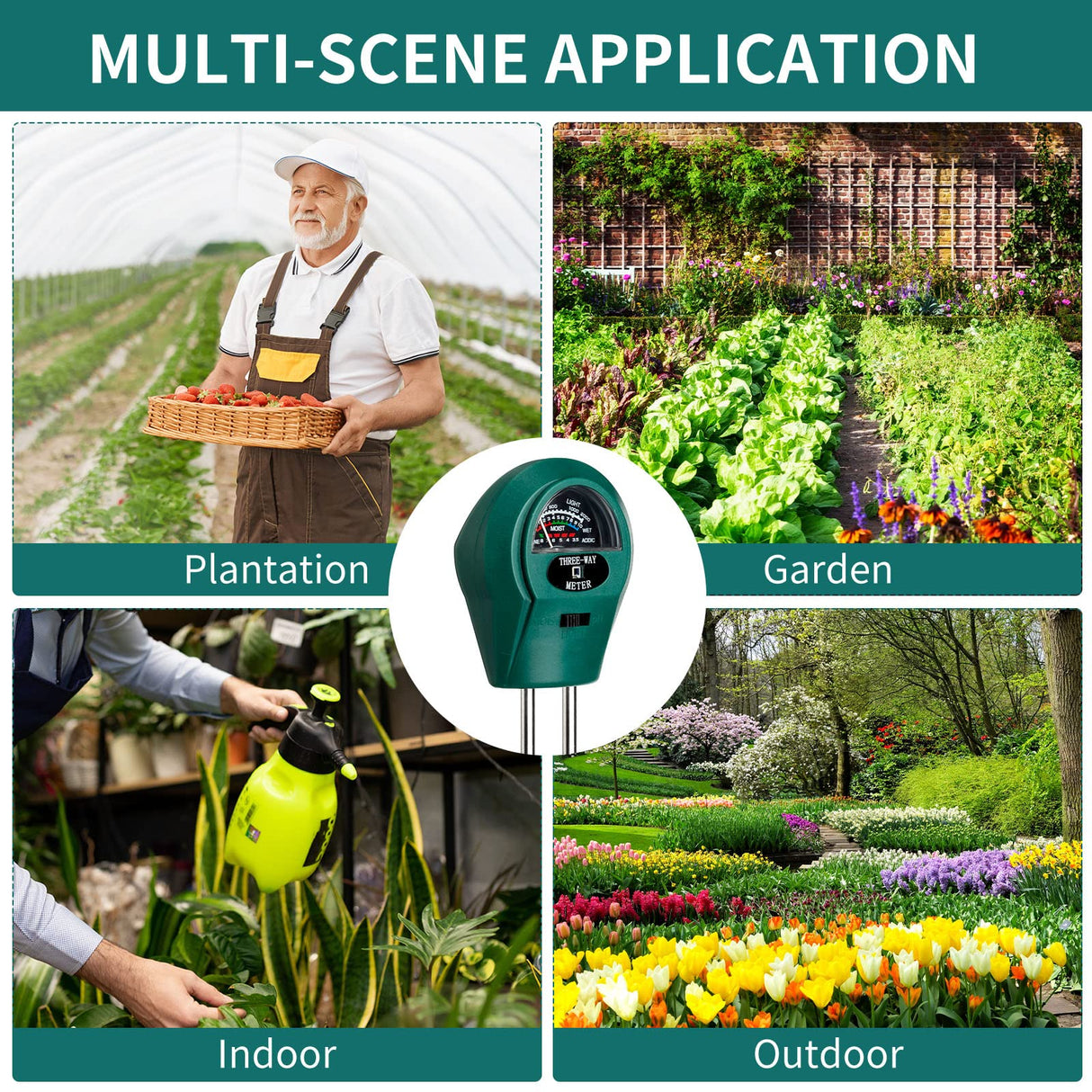 4 Pieces Plant Moisture Meter 3 in 1 Soil Moisture Meter for House Plants PH Tester Moisture Monitor for Gardening Indoor Outdoor Lawn Patio Farm Plants Care, No Battery Required (Green)